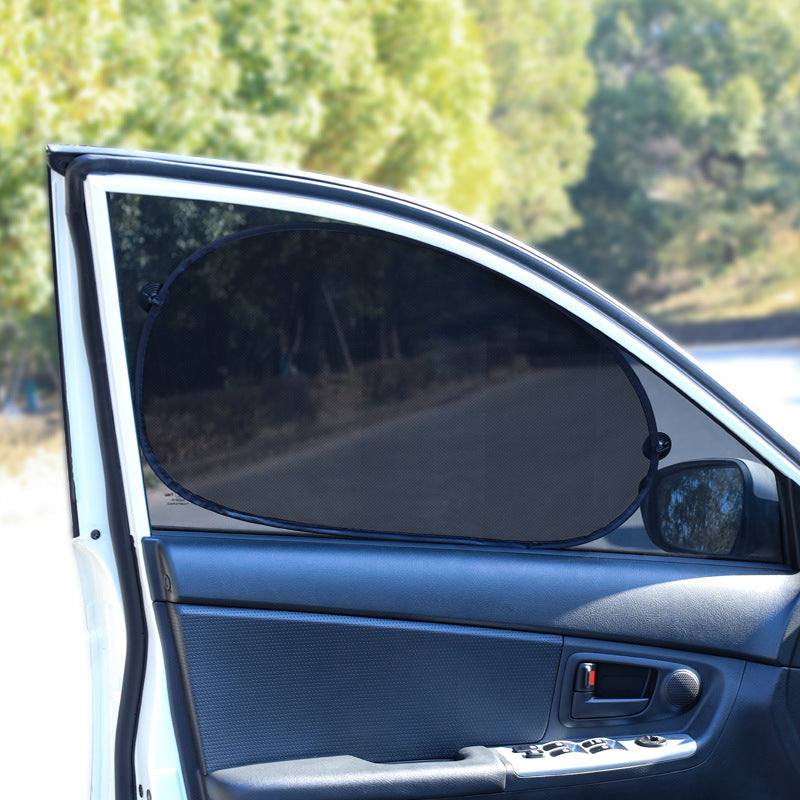 rear car window with mesh sunshade