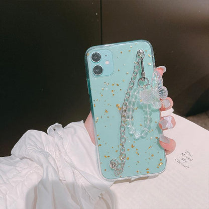 Elegant Gold Foil Butterfly Chain TPU Case for iPhone - Stylish and Versatile Protection