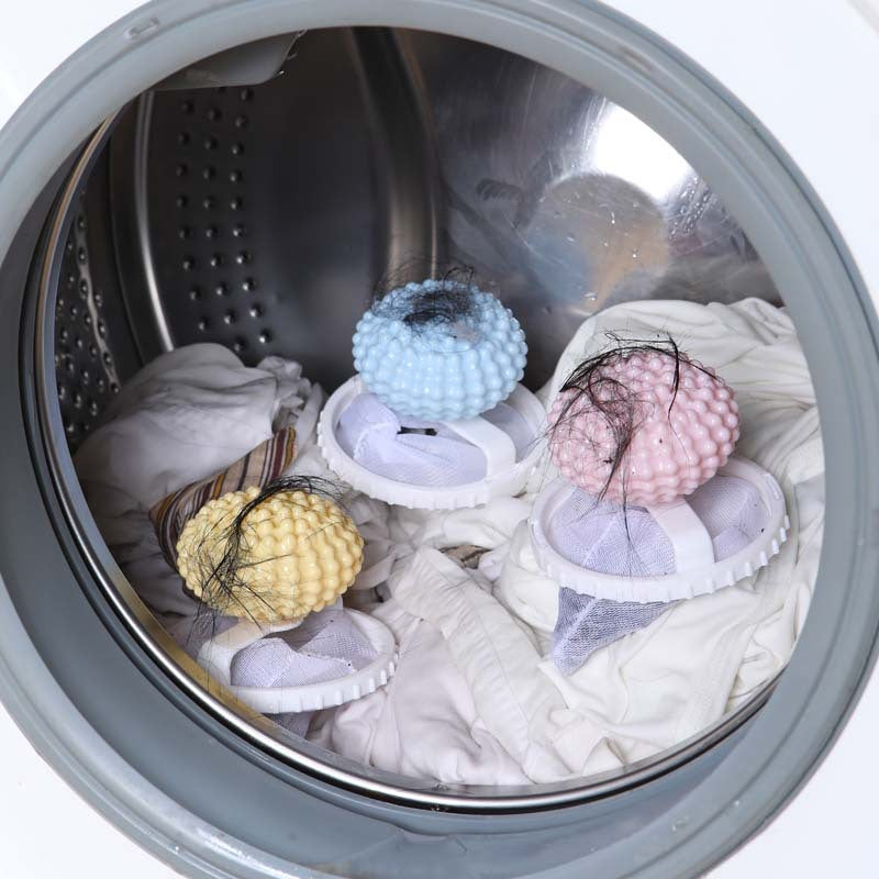 Close-up of multifunctional hair catcher and cleaning ball