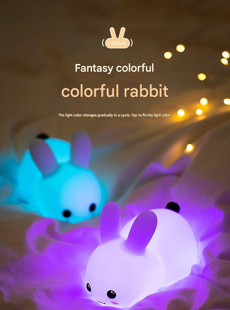 Comforting rabbit-shaped night light on bedside table