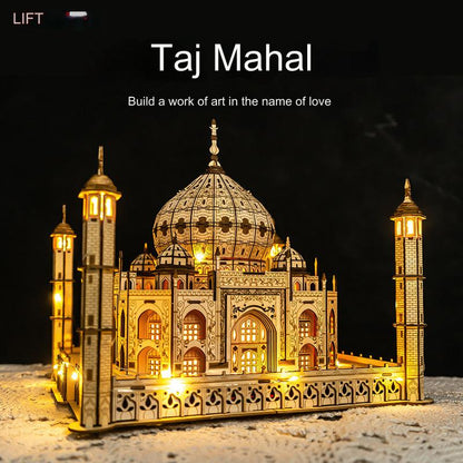 Taj Mahal Wooden Model Kit with LED Lighting - DIY 3D Puzzle for Kids Ages 7-14 | Unique Decorative Collectible