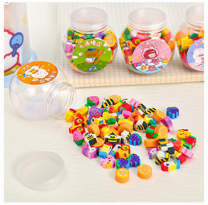 child-safe rubber mini erasers in bottle