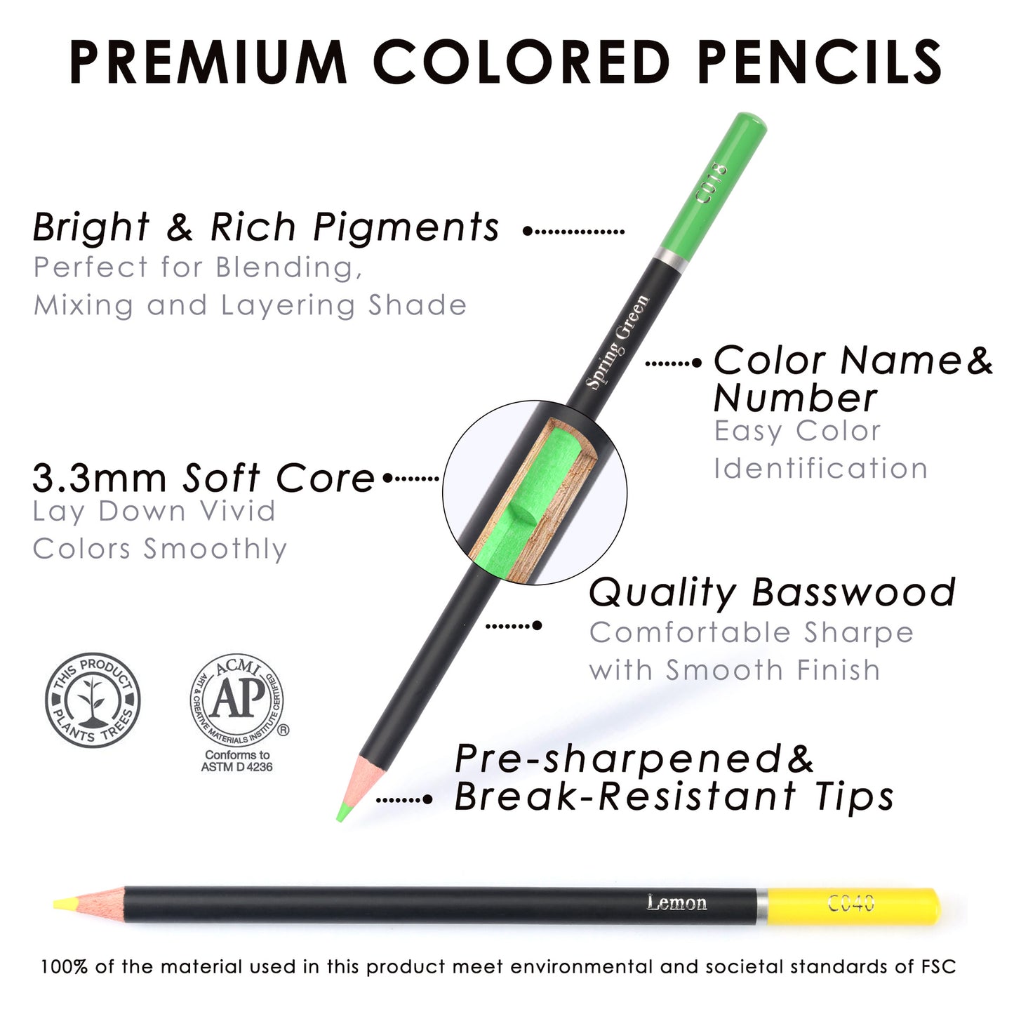 72-Color Professional Art Colored Pencils Set - Premium Oil-Based Drawing Pencils in Convenient Tub