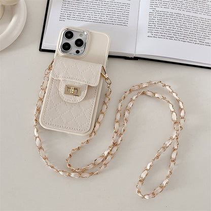 Luxurious Lock Closure Wallet Case for iPhone 15 Series - Versatile Crossbody Design with Chain Strap