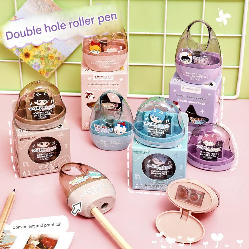 cartoon dual hole pencil sharpener side view