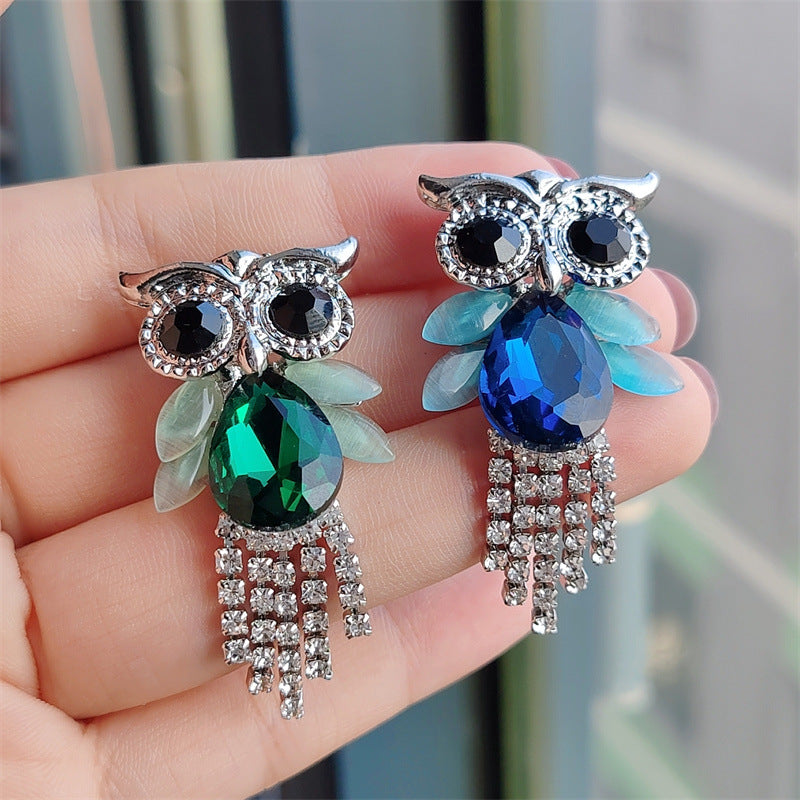 Colorful owl brooch with rhinestones