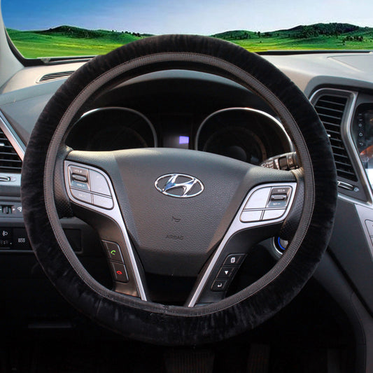 black plush steering wheel cover